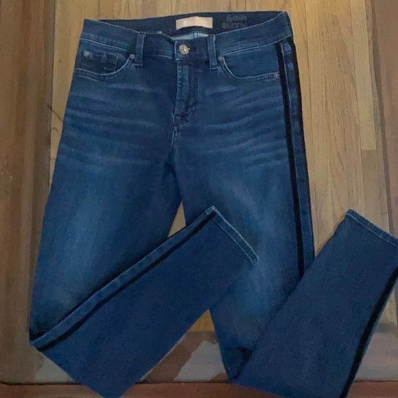 7 for all man kind B(AIR) AUTHENTIC DENIM ANKLE SKINNY DOUBLE VELVET STRIPES - Picture 1 of 4